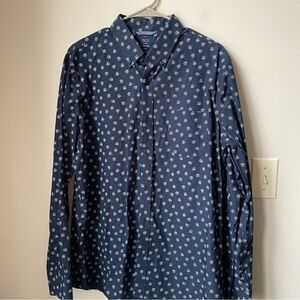 Navy Blue paisley Patterned Men's Button Up Shirt size L slim fit 100% cotton